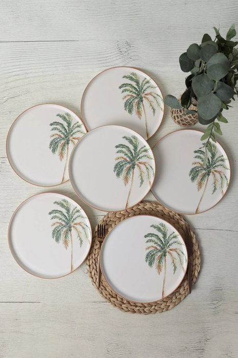 Hermia Juego de Platos de Servicio de Cerámica Blanca, 6 Piezas de 28 cm